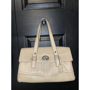 Y2K Coach F13091 Chelsea Leather Satchel Shoulder Bag Cream Pebbled Turnlock